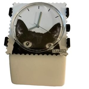 S.T.A.M.P.S. Black Cat Watch & White BELTA Bracelet Strap NOT TESTED, TINY FLAW